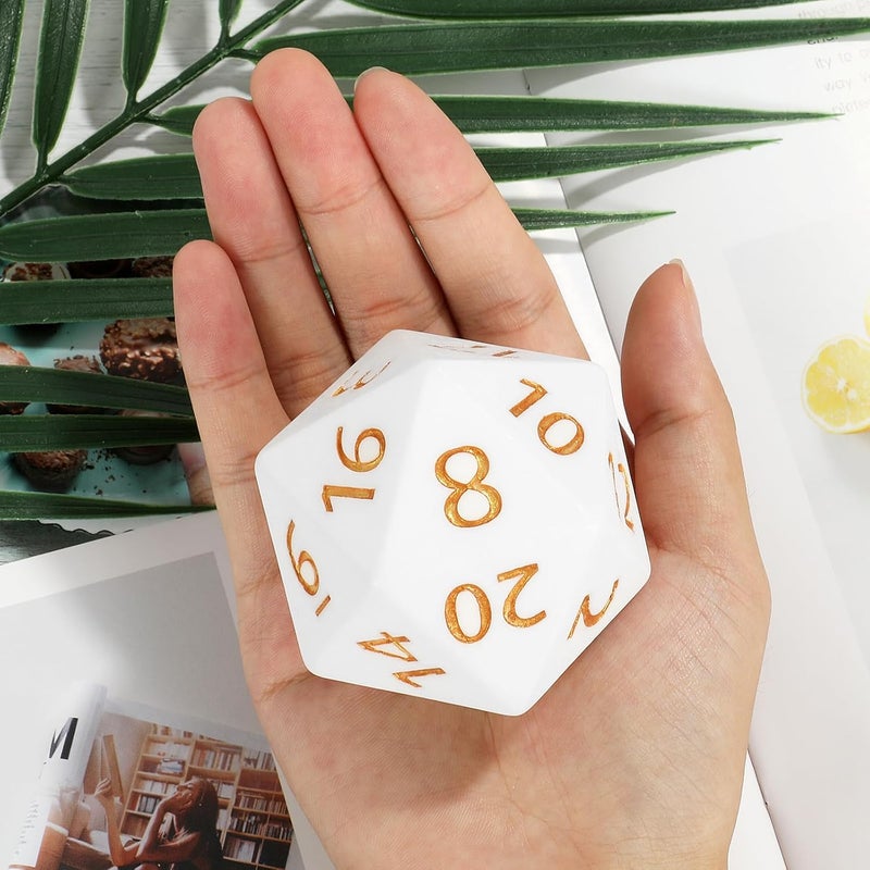 CSITORWWE 55mm Giant D20 Dice,20 Sided Resin Dice with Velvet Pouch, Titan Polyhedral Dice for TTRPG Tabletop Gaming,Dungeon Masters,RPG Adventures(New White) - Image 3